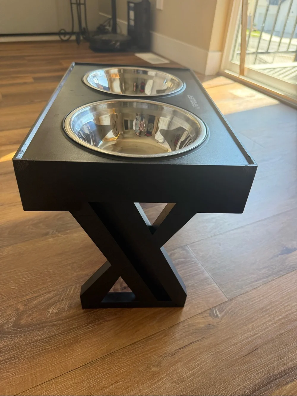Black Elevated Double Dog Bowl Set with Stainless Steel Inserts